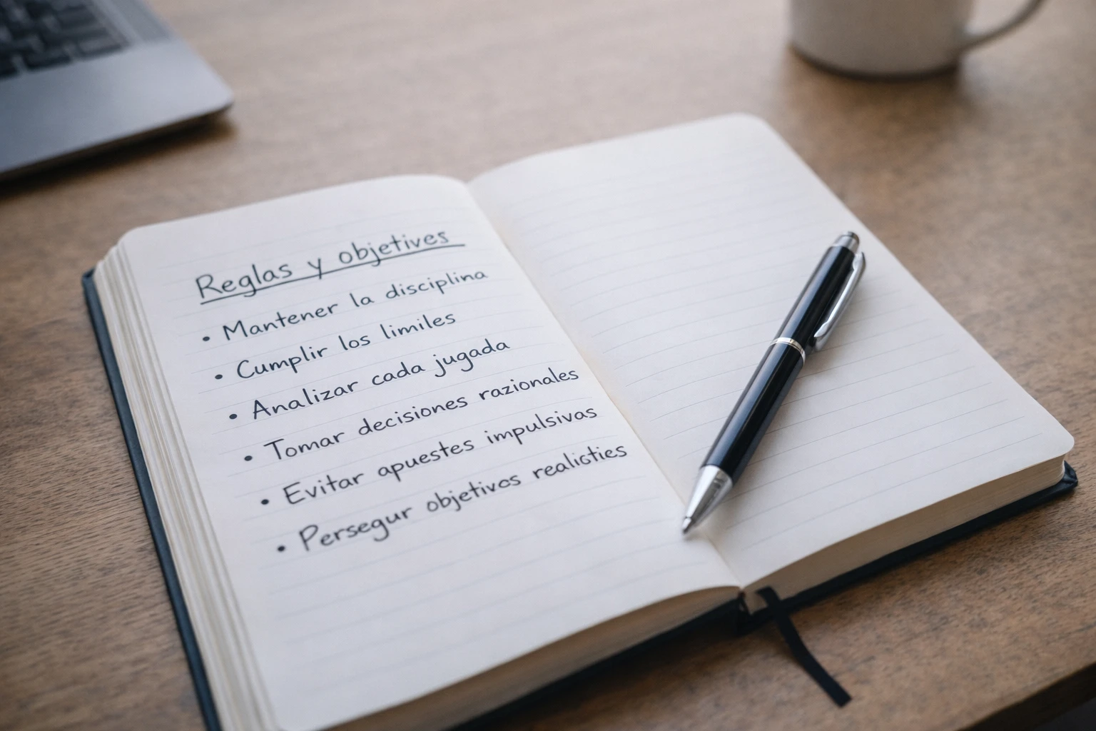 Cuaderno abierto con lista de objetivos o reglas escritas a mano