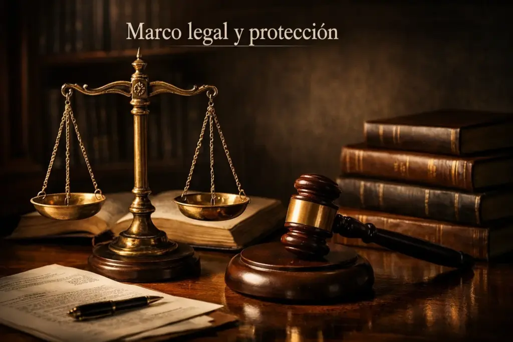 Balanza de la justicia junto a un mazo de juez sobre documentos legales