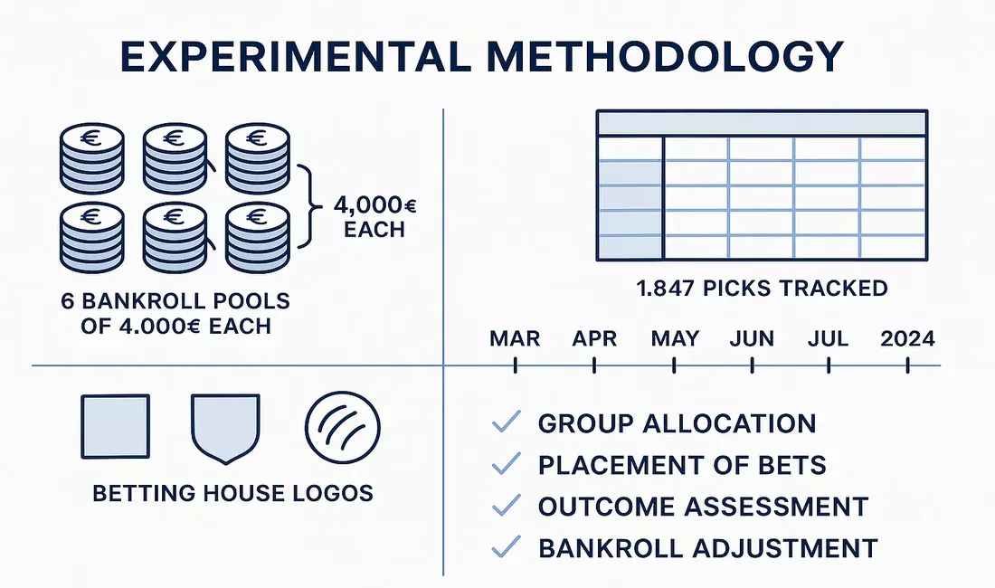 Metodolog&iacute;a del experimento con 6 tipsters durante 6 meses y an&aacute;lisis de 1.847 picks