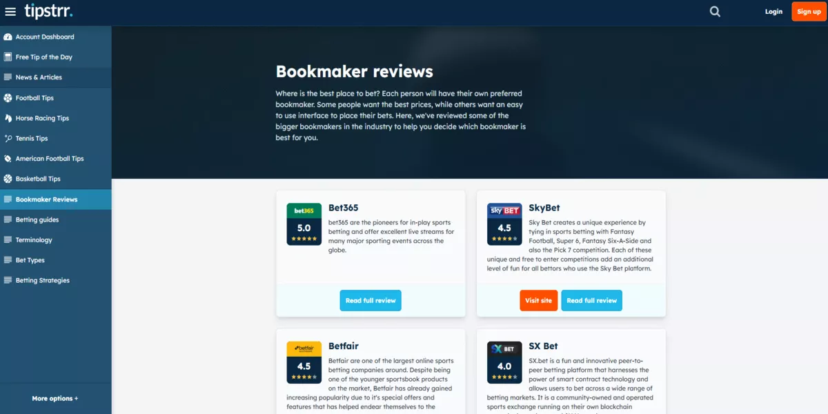 Dashboard de las principales plataformas de tipsters