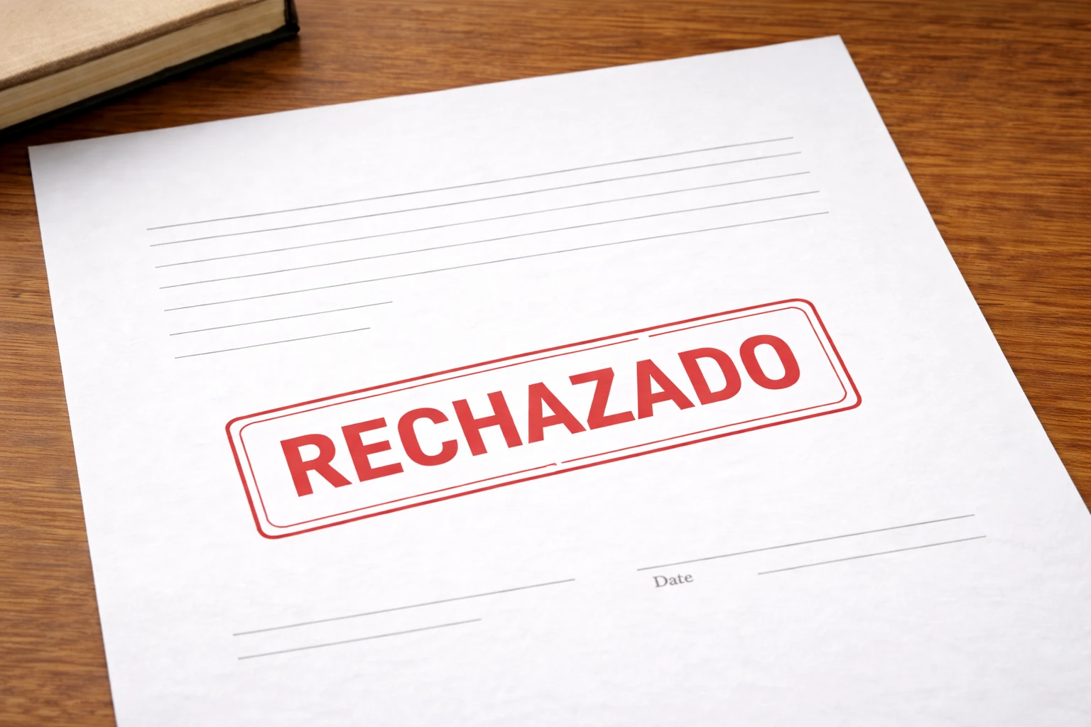 Documento con sello de rechazado o sin verificar sobre una mesa