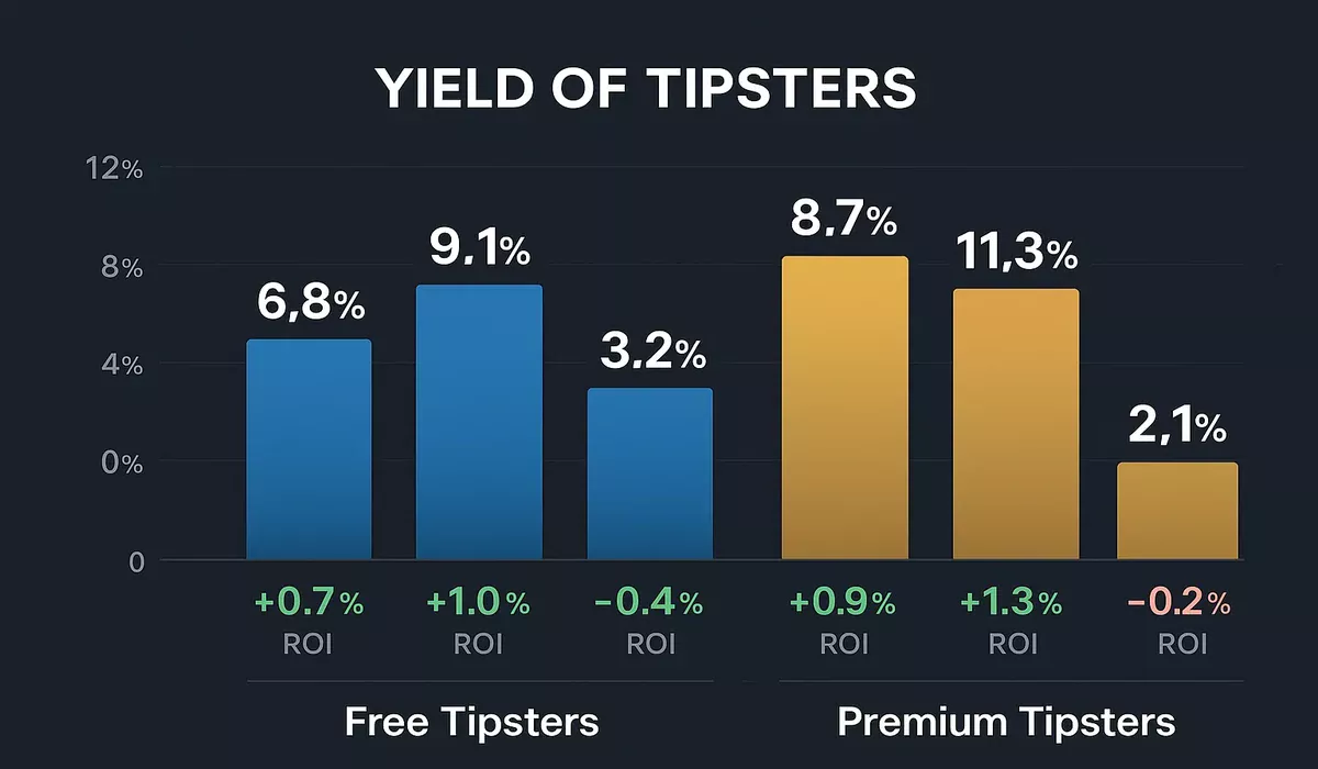 Resultados comparativos de yields entre tipsters gratuitos y premium con gr&aacute;ficos detallados
