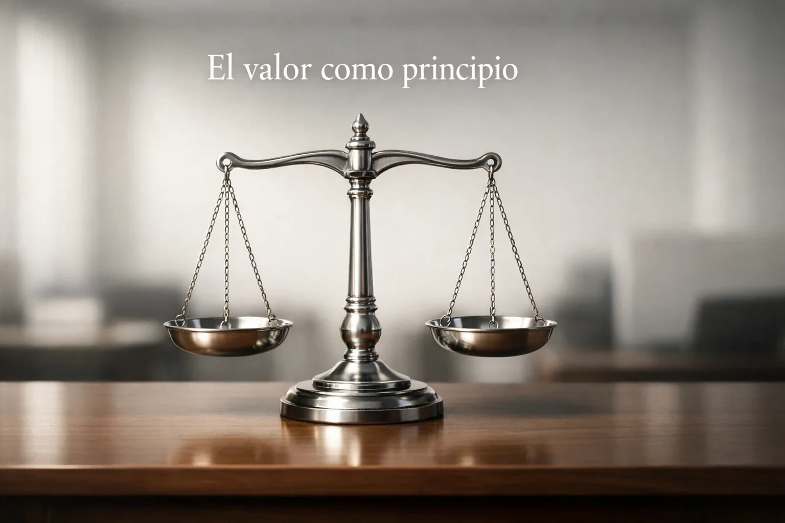Balanza en equilibrio sobre un escritorio representando la evaluación de valor